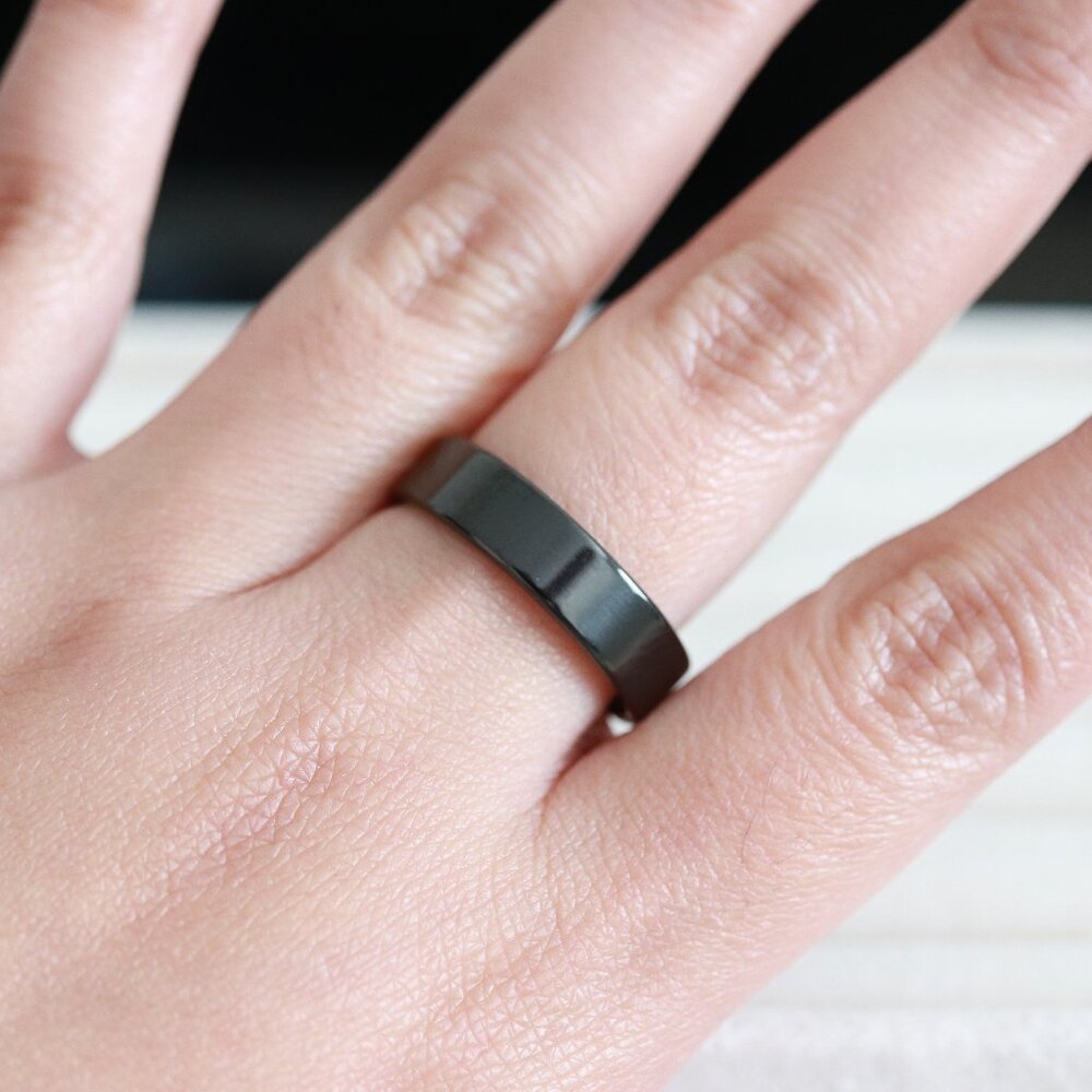 B7 6mm Men/Women Square Edge Black Wedding Band Ring Stainless Steel
